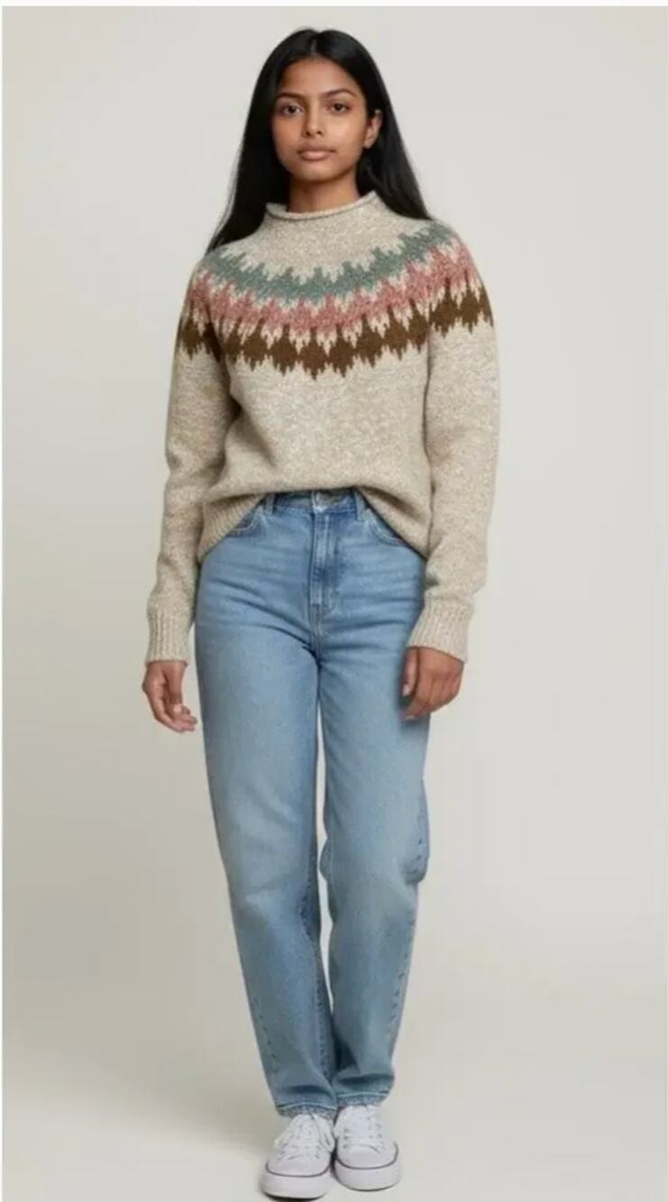 L.L.Bean Fair Isle Rollneck Mock Neck Sweater Large Petite